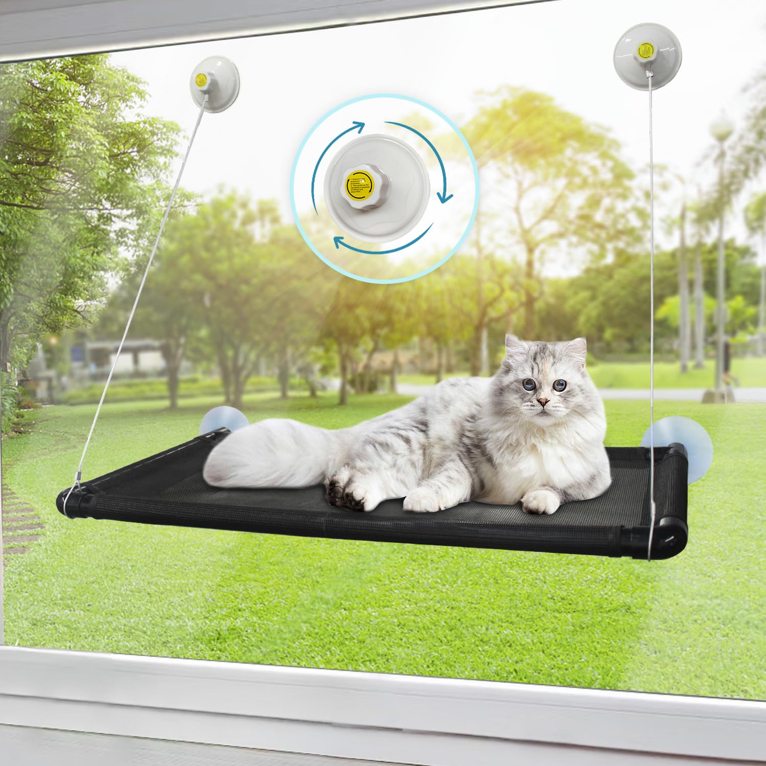 Peyela Rede de Janela para Gatos, Poleiro de Janela para Gatos Internos, Cama Pendurada para Descanso de Animais, Suporta Até 40 Libras, Adequada para Janelas com Largura Acima de 30in
